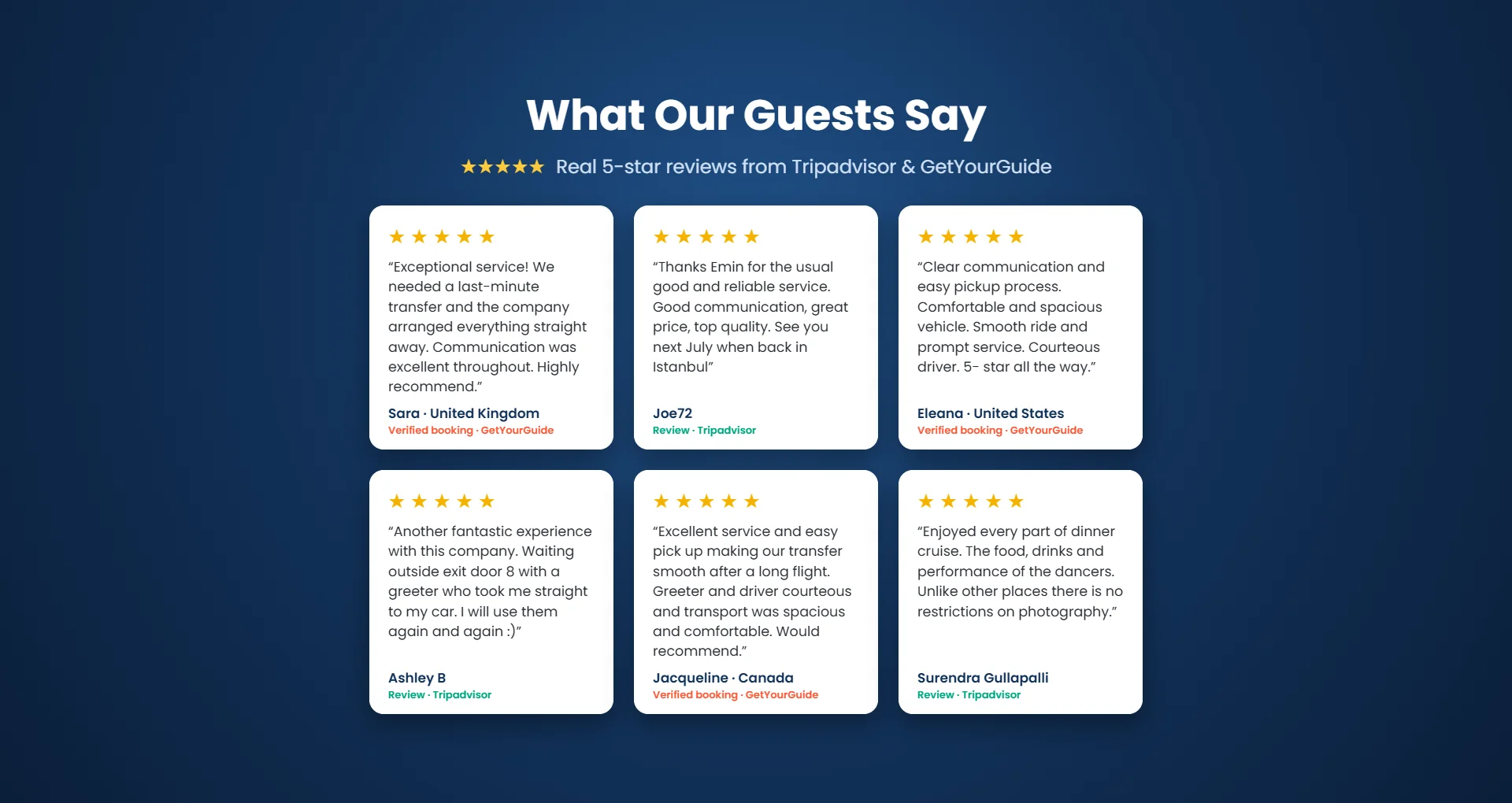5-star guest reviews of Fabulous Travel from Tripadvisor and GetYourGuide